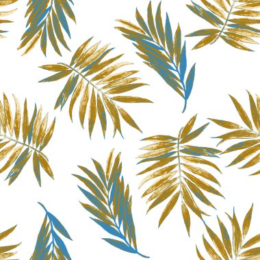 Soyut dekoratif, dikişsiz, suluboya tropikal yapraklı desen. Avuç içi. Renkli el çizimi çizimi. Yaz tropik baskısı.