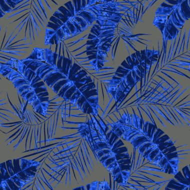 Soyut dekoratif, dikişsiz, suluboya tropikal yapraklı desen. Renkli el çizimi çizimi. Hawaii yaz egzotik baskısı.