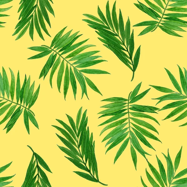 Hawaiian Decorative Seamless Pattern Watercolor Tropical Leaves Palm Colorful Hand — Stock Photo, Image