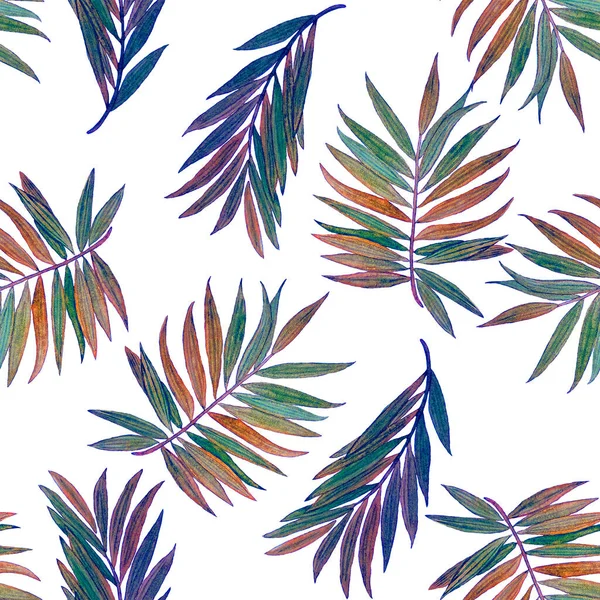 Hawaiianische Dekorative Nahtlose Muster Mit Tropischen Blättern Aquarell Palme Bunte — Stockfoto