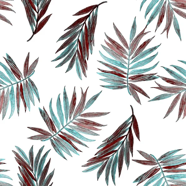 Hawaiianische Dekorative Nahtlose Muster Mit Tropischen Blättern Aquarell Palme Bunte — Stockfoto