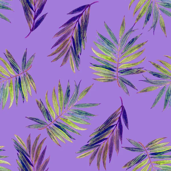 Hawaiian Decorative Seamless Pattern Watercolor Tropical Leaves Palm Colorful Hand — Stock Photo, Image