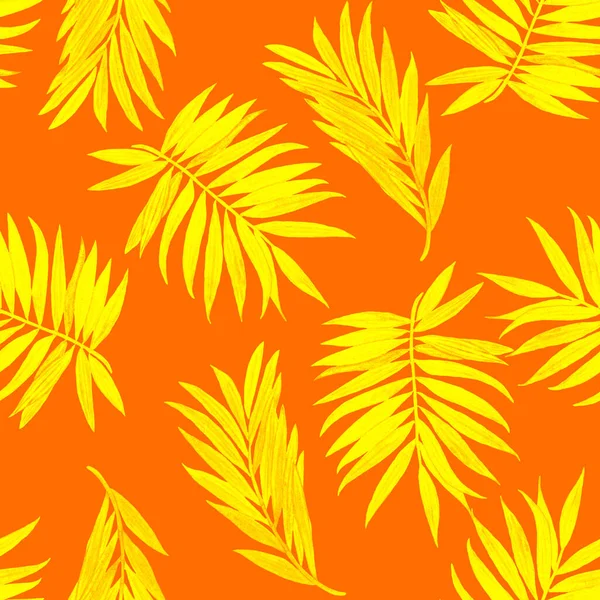 Hawaiiaanse Decoratieve Naadloze Patroon Met Aquarel Tropische Bladeren Een Handpalm — Stockfoto