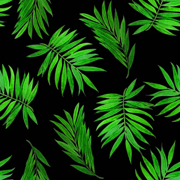 Abstraktes Dekoratives Nahtloses Muster Mit Tropischen Blättern Aquarell Auf Schwarz — Stockfoto
