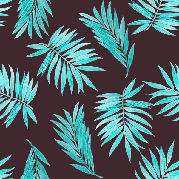 Modello Hawaiano Decorativo Senza Cuciture Con Foglie Tropicali Acquerello Palmo — Foto Stock