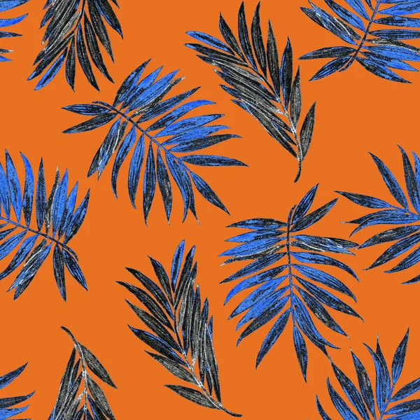 Hawaiian Decorative Seamless Pattern Watercolor Tropical Leaves Palm Colorful Hand — Stock Photo, Image