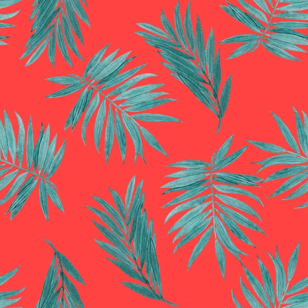 Patrón Hawaiano Decorativo Sin Costuras Con Hojas Tropicales Acuarela Palm — Foto de Stock