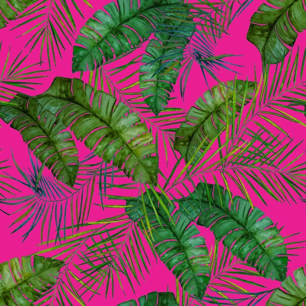 Abstract Decorative Seamless Pattern Watercolor Tropical Leaves Colorful Hand Drawn — Stock Photo, Image