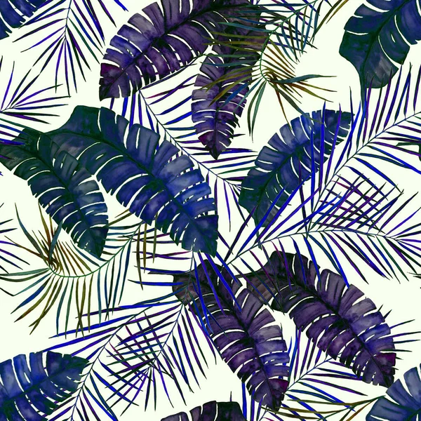 Padrão Sem Costura Decorativo Abstrato Com Aquarela Folhas Tropicais Ilustração — Fotografia de Stock