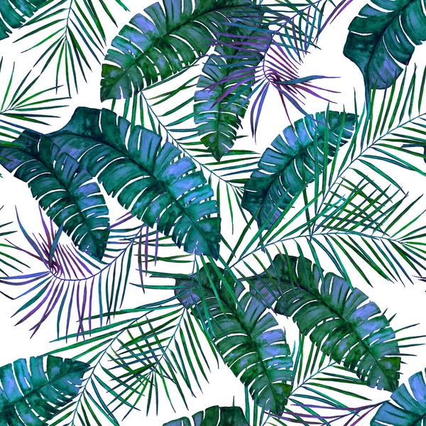 Padrão Sem Costura Decorativo Abstrato Com Aquarela Folhas Tropicais Ilustração — Fotografia de Stock