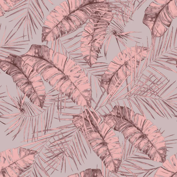 Rezumat Model Decorativ Fără Sudură Frunze Tropicale Acuarelă Monocrom Ilustrație — Fotografie, imagine de stoc