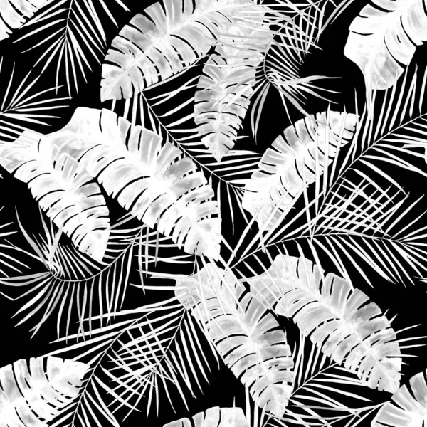 Patrón Sin Costura Decorativo Abstracto Con Hojas Tropicales Acuarela Ilustración —  Fotos de Stock