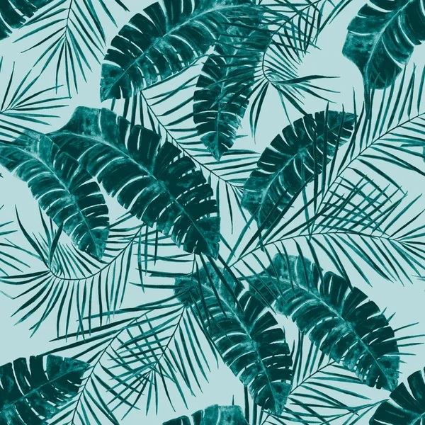 Modello Astratto Decorativo Senza Cuciture Con Foglie Tropicali Acquerello Illustrazione — Foto Stock