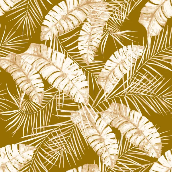 Padrão Dourado Sem Costura Decorativa Com Aquarela Folhas Tropicais Ilustração — Fotografia de Stock