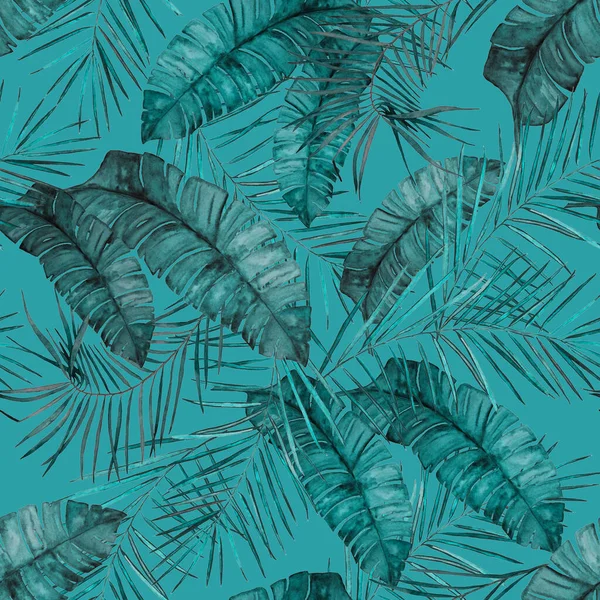 Absztrakt Dekoratív Zökkenőmentes Minta Akvarell Trópusi Levelekkel Színes Kézzel Rajzolt — Stock Fotó