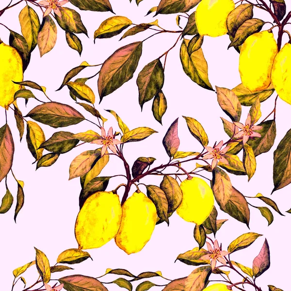 Kreatív Zökkenőmentes Minta Akvarell Citrommal Gyümölcsös Divatmagazin Bármilyen Formatervezéshez Használható — Stock Fotó