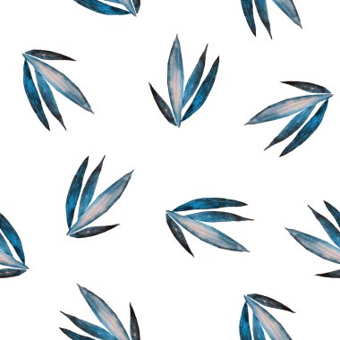 Soyut dekoratif, dikişsiz, suluboya tropikal yapraklı desen. Renkli el çizimi çizimi. Hawaii yaz egzotik baskısı.