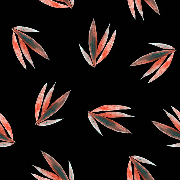 Abstract decorative seamless pattern with watercolor tropical leaves. Colorful hand drawn illustration. Hawaiian summer exotic print.