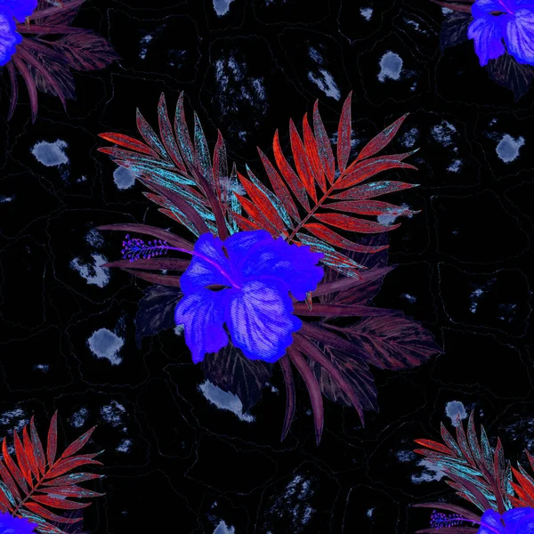 Streszczenie Kwiatowy Bezszwowy Wzór Akwarelowym Tropikalnym Kwiatem Hibiskusa Skórze Zwierzęcia — Zdjęcie stockowe