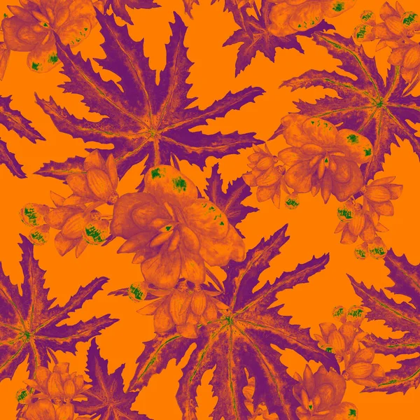 Hawaiian Seamless Pattern Watercolor Tropical Leaves Flowers Exotic Orchid Flowers — Stock Photo, Image