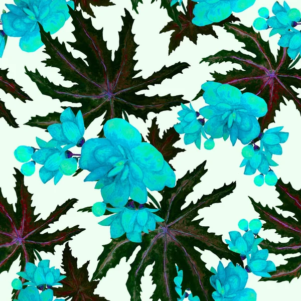 Hawaiian Seamless Pattern Watercolor Tropical Leaves Flowers Exotic Orchid Flowers — Stock Photo, Image