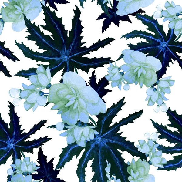 Hawaiian Seamless Pattern Watercolor Tropical Leaves Flowers Exotic Orchid Flowers — Stock Photo, Image