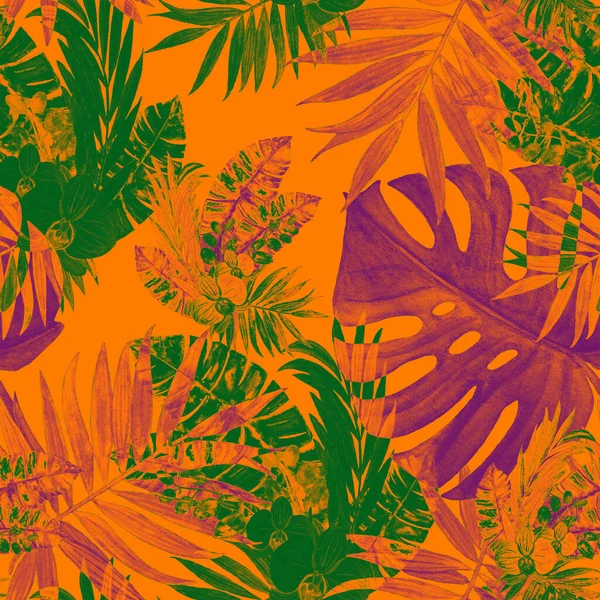 지방의 나뭇잎 초꽃으로 장식없는 무늬가 손으로 하와이의 이국적 — 스톡 사진