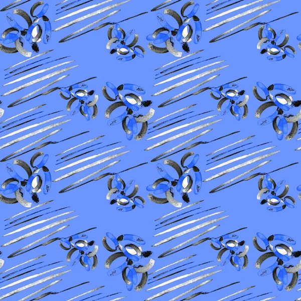 Kreatív Zökkenőmentes Kék Minta Gyönyörű Fényes Absztrakt Elemekkel Színes Textúra — Stock Fotó