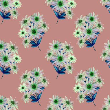 Çiçeksiz desenli, güzel çiçek açan papatyalar. Suluboya çiçek izi. Yaz tebrik kartı.. 