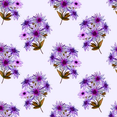 Çiçeksiz desenli, güzel çiçek açan papatyalar. Suluboya çiçek izi. Yaz tebrik kartı.. 