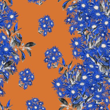 Çiçeksiz desenli, güzel çiçek açan papatyalar. Suluboya çiçek izi. Yaz tebrik kartı.. 