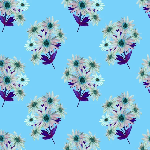 Floral Seamless Pattern Beautiful Blooming Camomiles Watercolor Flower Print Summer — Stock Photo, Image