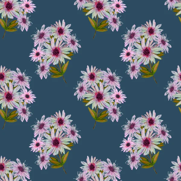 Blommig Sömlös Mönster Med Vackra Blommande Kamomill Akvarell Blomma Tryck — Stockfoto