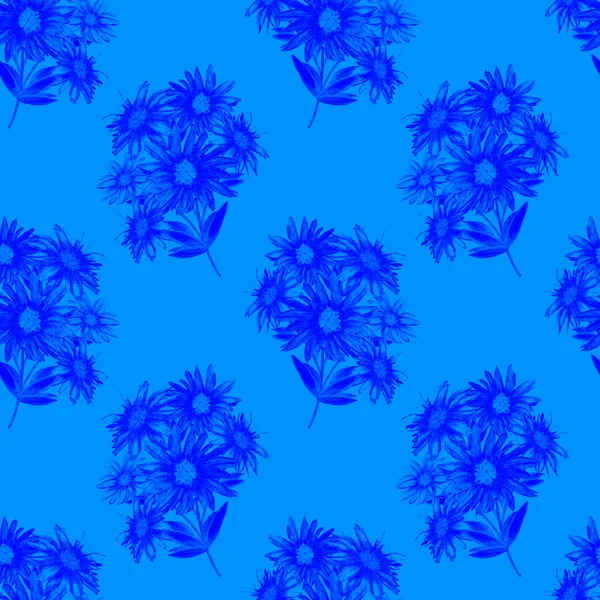 Blommig Sömlös Mönster Med Vackra Blommande Kamomill Enfärgad Akvarell Blomma — Stockfoto