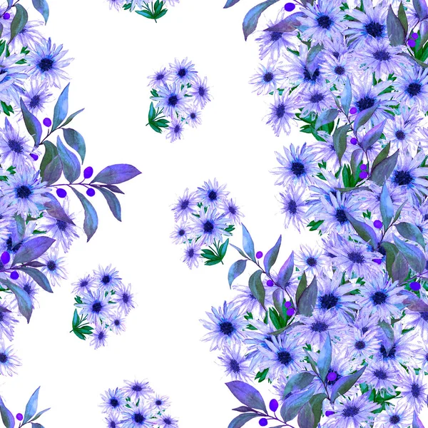 Blommig Sömlös Mönster Med Vackra Blommande Kamomill Akvarell Blomma Tryck — Stockfoto