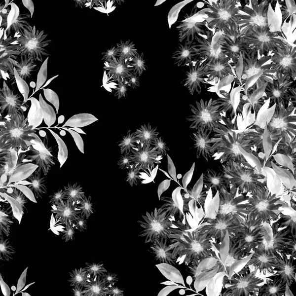 Motivo Floreale Senza Cuciture Con Belle Camomille Fiore Stampa Monocromatica — Foto Stock