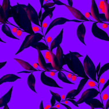 Yeşil dalları olan dikişsiz suluboya desen. Ne amaçla olursa olsun parlak neon yaz ya da bahar baskısı. Klasik doğal model. Organik arkaplan.