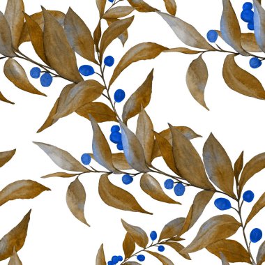 Yeşil dalları olan dikişsiz suluboya desen. Herhangi bir amaç için parlak yaz ya da bahar baskısı. Klasik doğal model. Organik arkaplan.