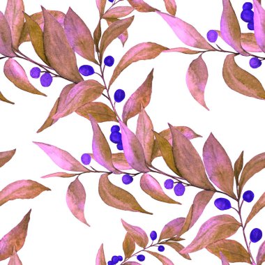 Yeşil dalları olan dikişsiz suluboya desen. Herhangi bir amaç için parlak yaz ya da bahar baskısı. Klasik doğal model. Organik arkaplan.