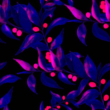 Yeşil dalları olan dikişsiz suluboya desen. Ne amaçla olursa olsun parlak neon yaz ya da bahar baskısı. Klasik doğal model. Organik arkaplan.