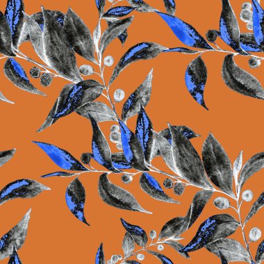 Yeşil dalları olan dikişsiz suluboya desen. Herhangi bir amaç için parlak yaz ya da bahar baskısı. Klasik doğal model. Organik arkaplan.