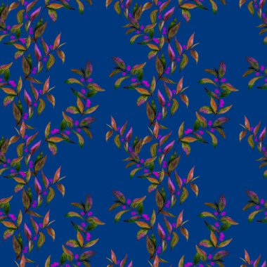 Yeşil dalları olan dikişsiz suluboya desen. Herhangi bir amaç için parlak yaz ya da bahar baskısı. Klasik doğal model. Organik arkaplan.