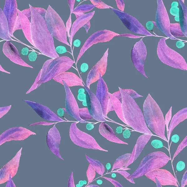 Watercolor Seamless Pattern Green Branches Bright Neon Summer Spring Print — Stock Photo, Image