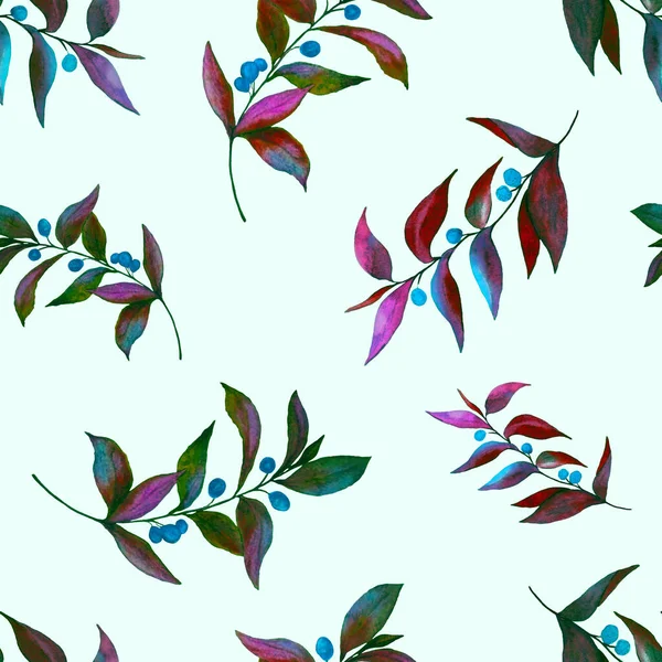 緑の枝と水彩シームレスパターン 明るい夏や春の印刷任意の目的のために ヴィンテージのナチュラルパターン 有機的背景 — ストック写真