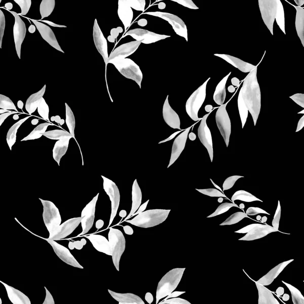 Watercolor Seamless Pattern Green Branches Monochrome Summer Spring Print Any — Stock Photo, Image