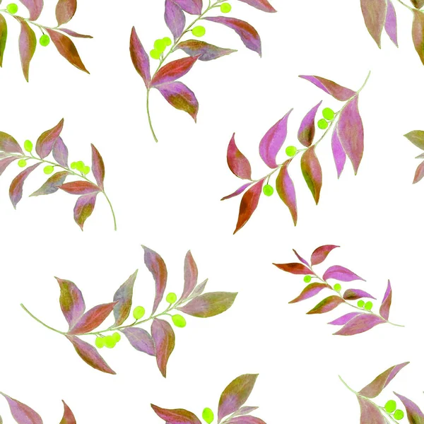 緑の枝と水彩シームレスパターン 明るいネオン夏や春の印刷任意の目的のために ヴィンテージのナチュラルパターン 有機的背景 — ストック写真