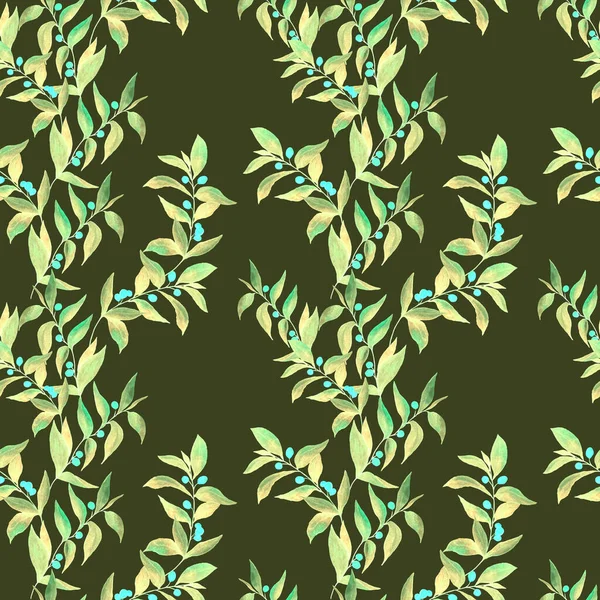 Patrón Sin Costura Acuarela Con Ramas Verdes Estampado Brillante Verano — Foto de Stock