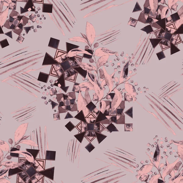 Творческий Бесшовный Рисунок Оливковыми Ветвями Абстрактными Элементами Монохромная Текстура Любого — стоковое фото