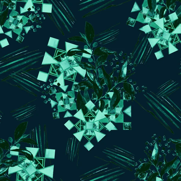 Творческий Бесшовный Рисунок Оливковыми Ветвями Абстрактными Элементами Красочная Текстура Любого — стоковое фото