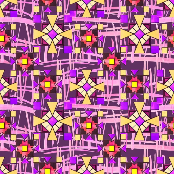 Streszczenie Twórczy Bezszwowy Wzór Jasnymi Elementami Geometrycznymi Mozaika Kolorowe Tekstury — Zdjęcie stockowe